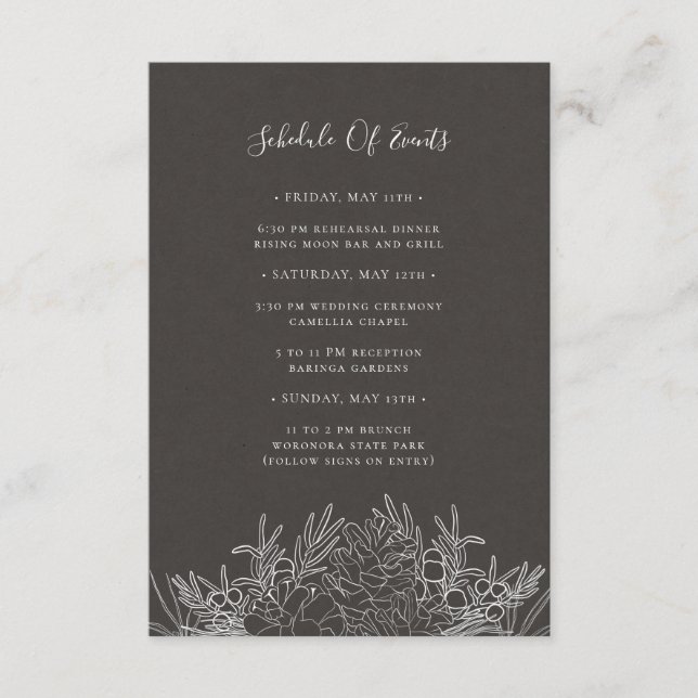 Rustic Winter | Charcoal Schedule of Events Card (Front)