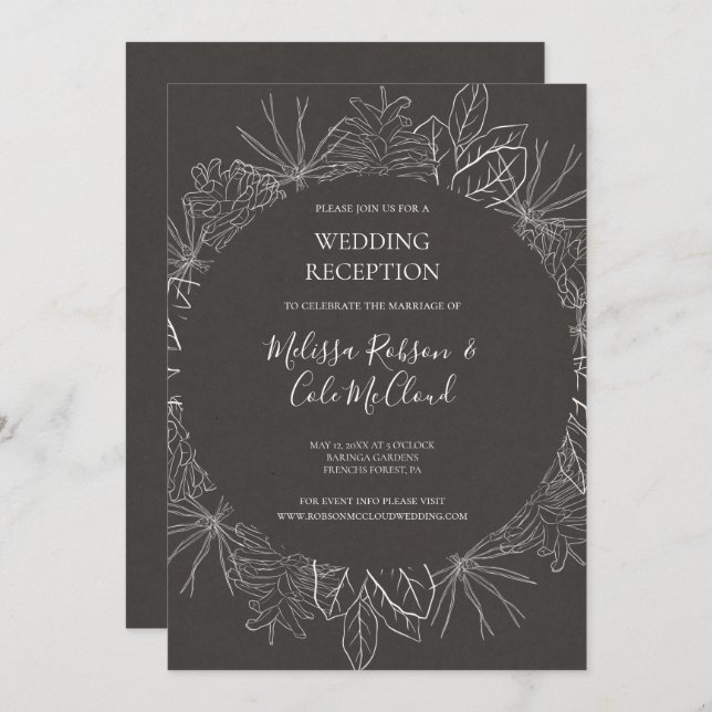 Rustic Winter | Charcoal Wedding Reception Invitation (Front/Back)