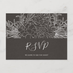 Rustic Winter Charcoal Wedding RSVP Postcard