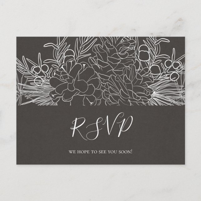 Rustic Winter | Charcoal Wedding RSVP Postcard (Front)
