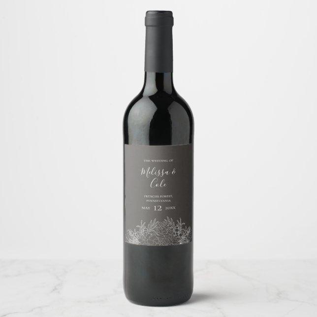Rustic Winter | Charcoal Wedding Wine Label (Front)