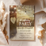 Rustic Winter Christmas Adult Birthday Party Invitation<br><div class="desc">Christmas themed birthday party invitations featuring winter trees covered in snow,  a carved heart with the persons age,  string twinkle lights and a modern birthday party text template. For further personalisation,  please click the "Customise it" button to modify this template.</div>