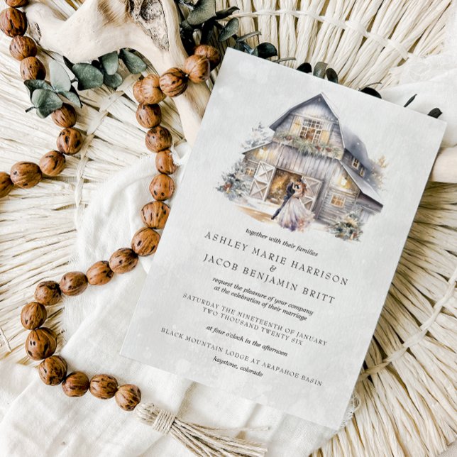 Rustic Winter Christmas Barn Wedding Invitation (Creator Uploaded)