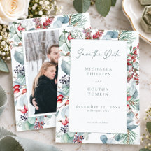 Rustic Winter Christmas Botanical Photo Wedding