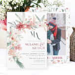 Rustic Winter Christmas Floral Photo Wedding Invitation<br><div class="desc">This beautifully hand-painted winter floral wedding invitation combines soft blush tones in red, pink, beige, delicate greenery, and warm rustic soft floral elements to create an elegant and inviting design. Featuring your names in a standout typography with the wedding details clearly displayed, this invitation sets the tone for a charming...</div>