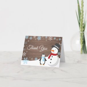Rustic Winter Christmas Holiday Blue Snowflake Thank You Card