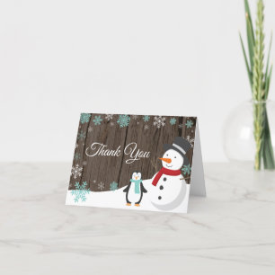 Rustic Winter Christmas Holiday Teal Snowflake Thank You Card