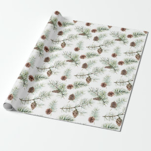 Rustic Winter Christmas Pinecone Branches Gift Wrapping Paper
