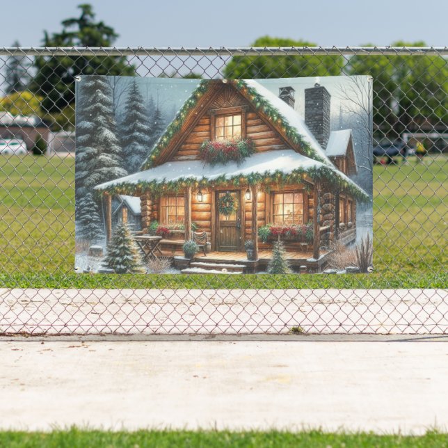 Rustic Winter/Christmas snowy cabin Banner (Insitu)