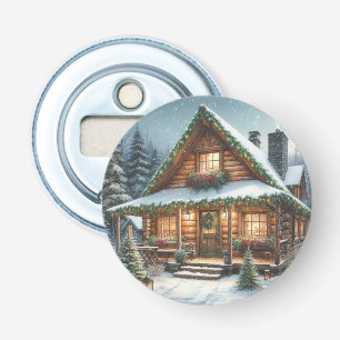 Rustic Winter/Christmas snowy cabin Bottle Opener