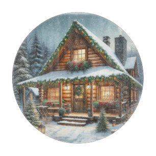 Rustic Winter/Christmas snowy cabin Cutting Board