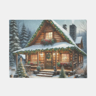 Rustic Winter/Christmas snowy cabin Doormat