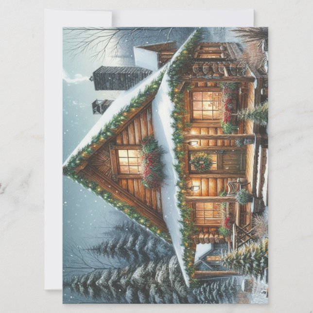 Rustic Winter/Christmas snowy cabin Holiday Card (Front)