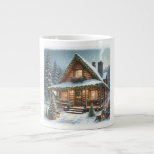 Rustic Winter/Christmas snowy cabin Large Coffee Mug