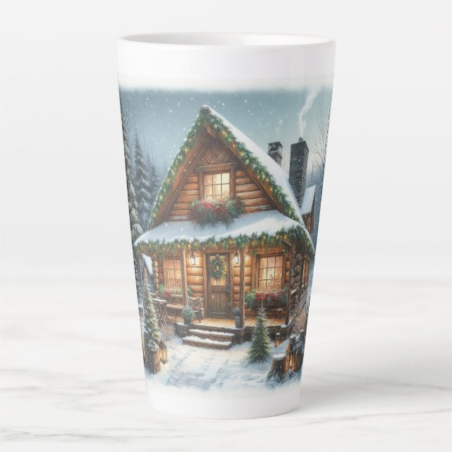 Rustic Winter/Christmas snowy cabin Latte Mug (Front)