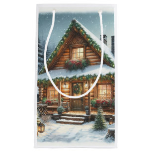 Rustic Winter/Christmas snowy cabin Small Gift Bag