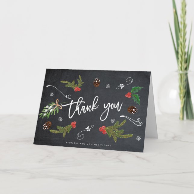rustic winter christmas wedding thank you card (Front)