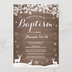 Rustic Winter Deer Baptism Invitation