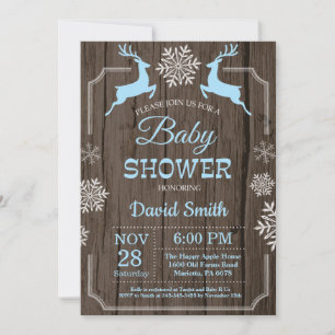 Rustic Winter Deer Snowflake Boy Baby Shower Invitation