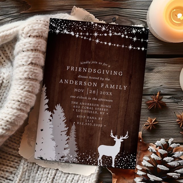 Rustic Winter Deer Woodland Friendsgiving Dinner Invitation (Creator Uploaded)