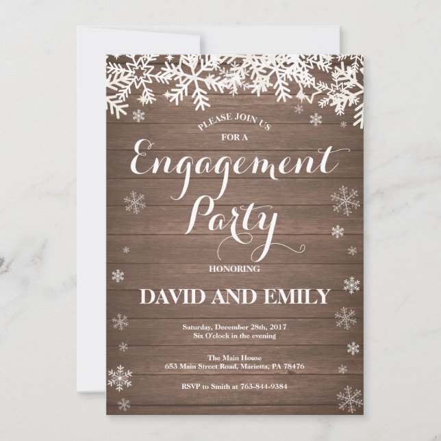 Rustic Winter Engagement Party Invitation (Front)