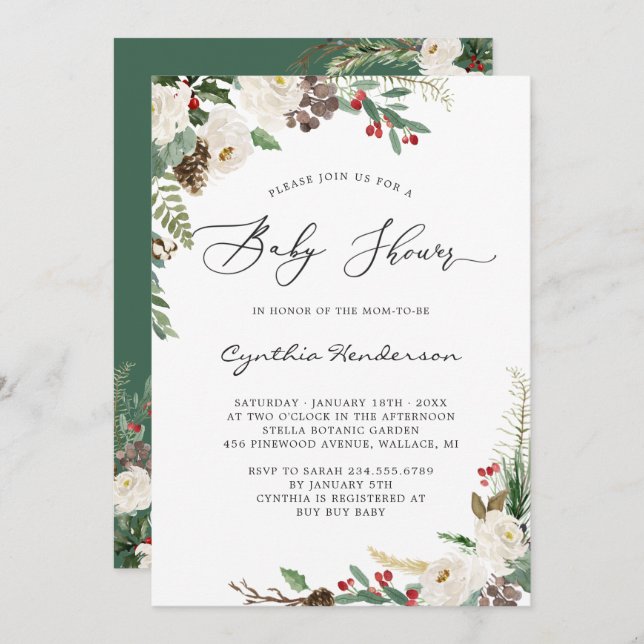 Rustic Winter Eucalyptus Floral Baby Shower Invitation (Front/Back)