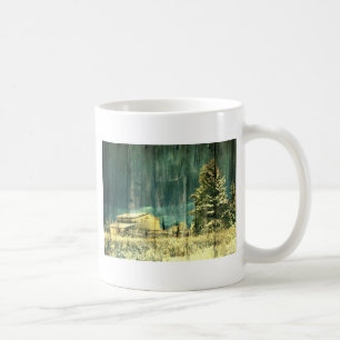 Rustic winter evergreen old barnwood cottage cabin coffee mug