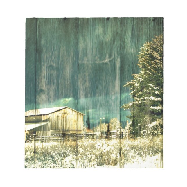 Rustic winter evergreen old barnwood cottage cabin notepad (Front)