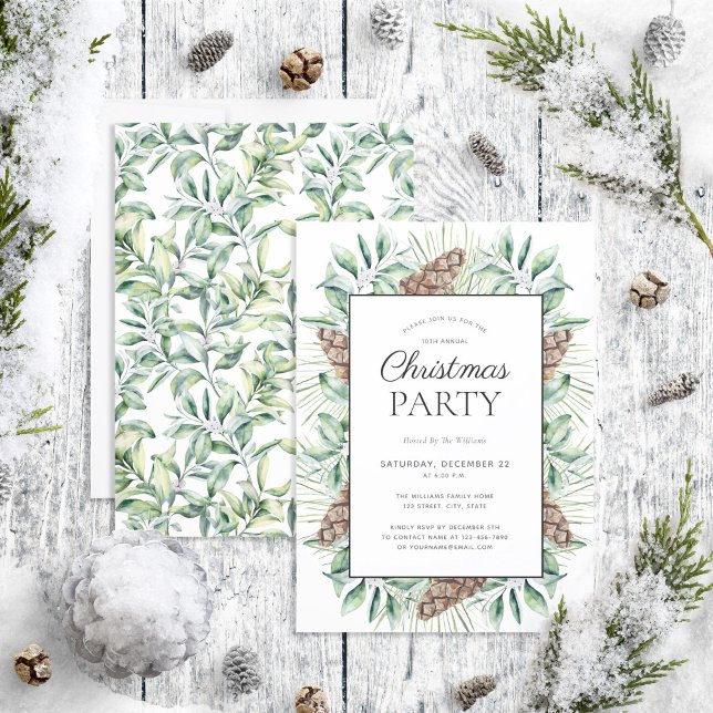 Rustic Winter Fir Cone Holiday Party Invitation (Creator Uploaded)