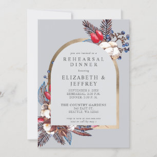 Rustic Winter Floral Arched Rehearsal Dinner Invitation