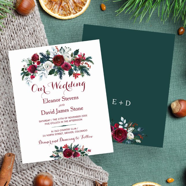 Rustic winter floral BUDGET wedding invitation (Creator Uploaded)