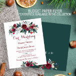 Rustic winter floral BUDGET wedding invitation Flyer<br><div class="desc">Floral bouquet of red burgundy and white peony roses with pine green fir branches and foliage low budget affordable wedding invitation flyer template (ENVELOPES NOT INCLUDED!) with a fancy modern contemporary changeable script text. Please note that the background colour on the front and on the back are editable. To change...</div>