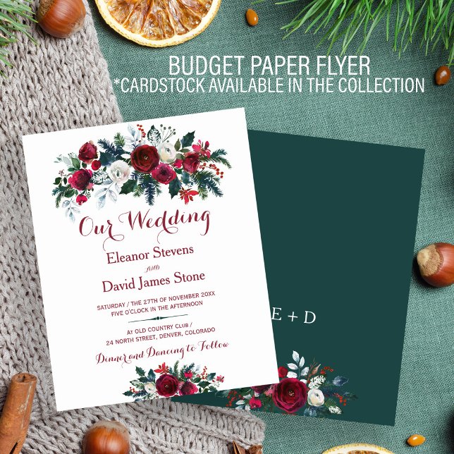 Rustic winter floral BUDGET wedding invitation Flyer (Creator Uploaded)