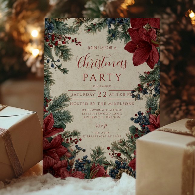 Rustic Winter Floral Christmas Gathering Invitation (Creator Uploaded)