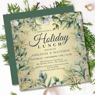 Rustic Winter Floral Christmas Holiday Lunch Invitation