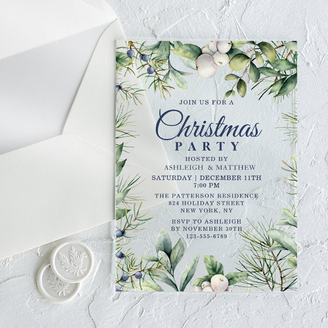 Rustic Winter Floral Christmas Party Acrylic Invitations (Creator Uploaded)