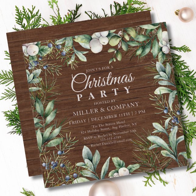 Rustic Winter Floral Corporate Christmas Party Invitation (Creator Uploaded)