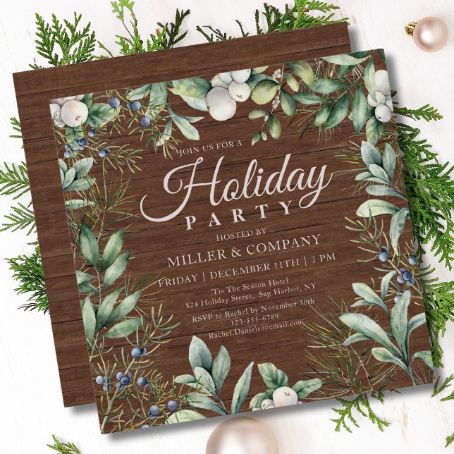 Rustic Winter Floral Corporate Holiday Party Invitation (Creator Uploaded)