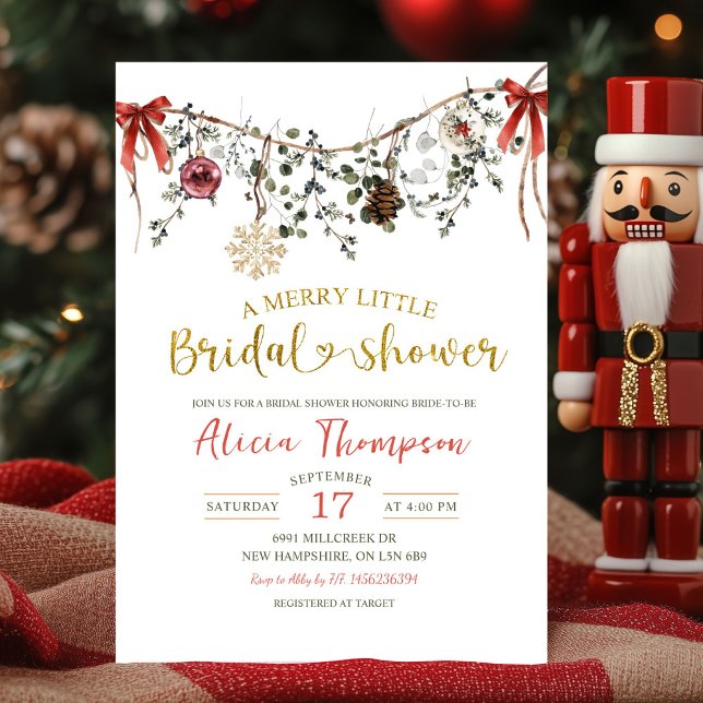 Rustic Winter Floral Merry Little Bridal Shower Invitation (Creator Uploaded)