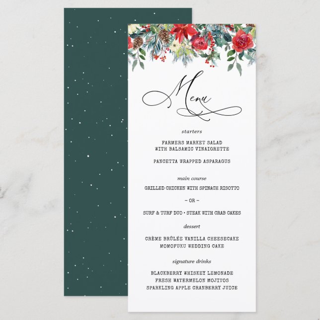 Rustic Winter Floral | Modern Wedding Menu (Front/Back)