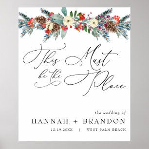 Rustic Winter Floral   Modern Wedding Welcome Poster