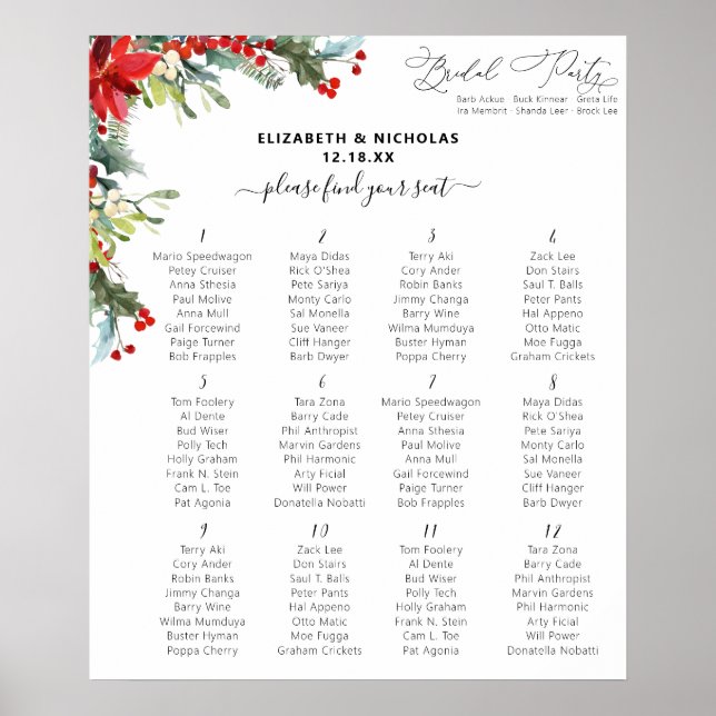 Rustic Winter Floral | Wedding Table Seating Poster (Front)