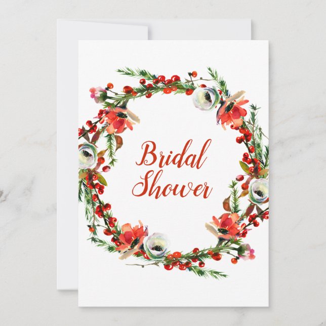 Rustic Winter Floral Wreath Modern Bridal Shower Invitation (Front)