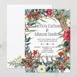 Rustic Winter Flowers and Berries   Burgundy Invitation