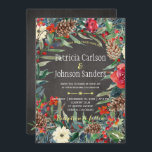Rustic Winter Flowers and Berries | Chalkboard Invitation<br><div class="desc">Rustic style modern wedding invitation featuring beautiful watercolor red and white florals,  berries and pine cones with foliage over a dark grey chalkboard background.               Suitable for winter rustic country or mountains resort / cottage / farmhouse weddings</div>