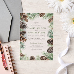 Rustic Winter Foliage Pine cone Wedding Vellum Invitations
