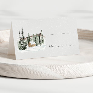 Rustic Winter Forest Cabin Wedding Place Card