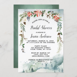 Rustic Winter Forest Floral Bridal Shower Invitation