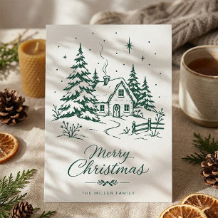 Rustic Winter Forest Green Christmas Greeting Holiday Card