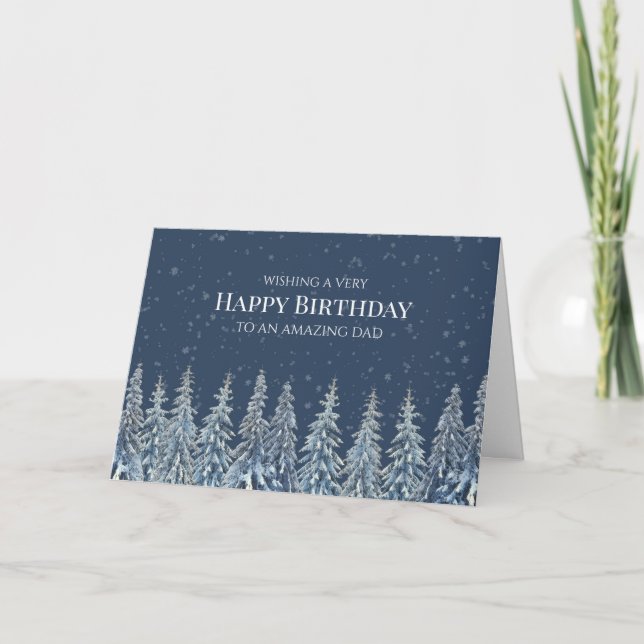 Rustic Winter Forest Happy Birthday Dad Card (Front)